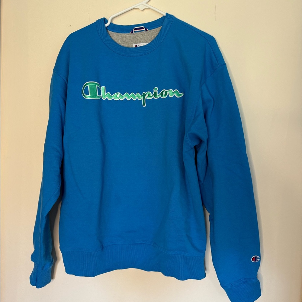 Champion Blue Crewneck Sweater Classic Athletic Design